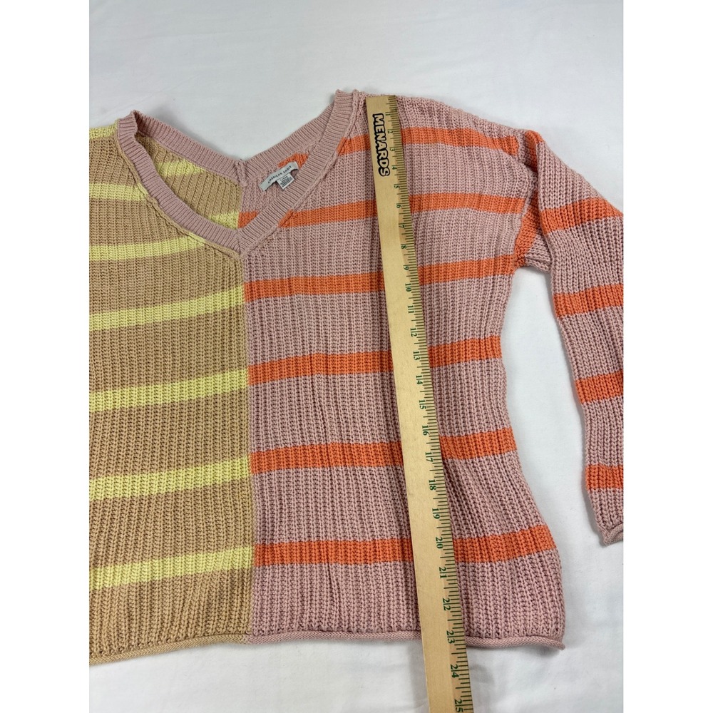 American Eagle Striped Colorblock V-Neck Sweater Womens Large Cotton Shaker Knit - Picture 3 of 6